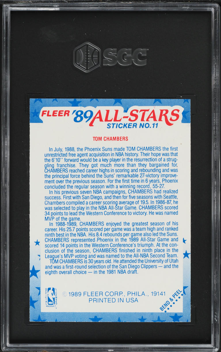 1989 Fleer Sticker Tom Chambers #11 SGC 6 EXMT