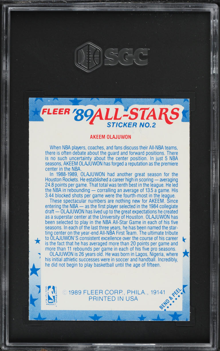 1989 Fleer Sticker Akeem Olajuwon #2 SGC 6 EXMT