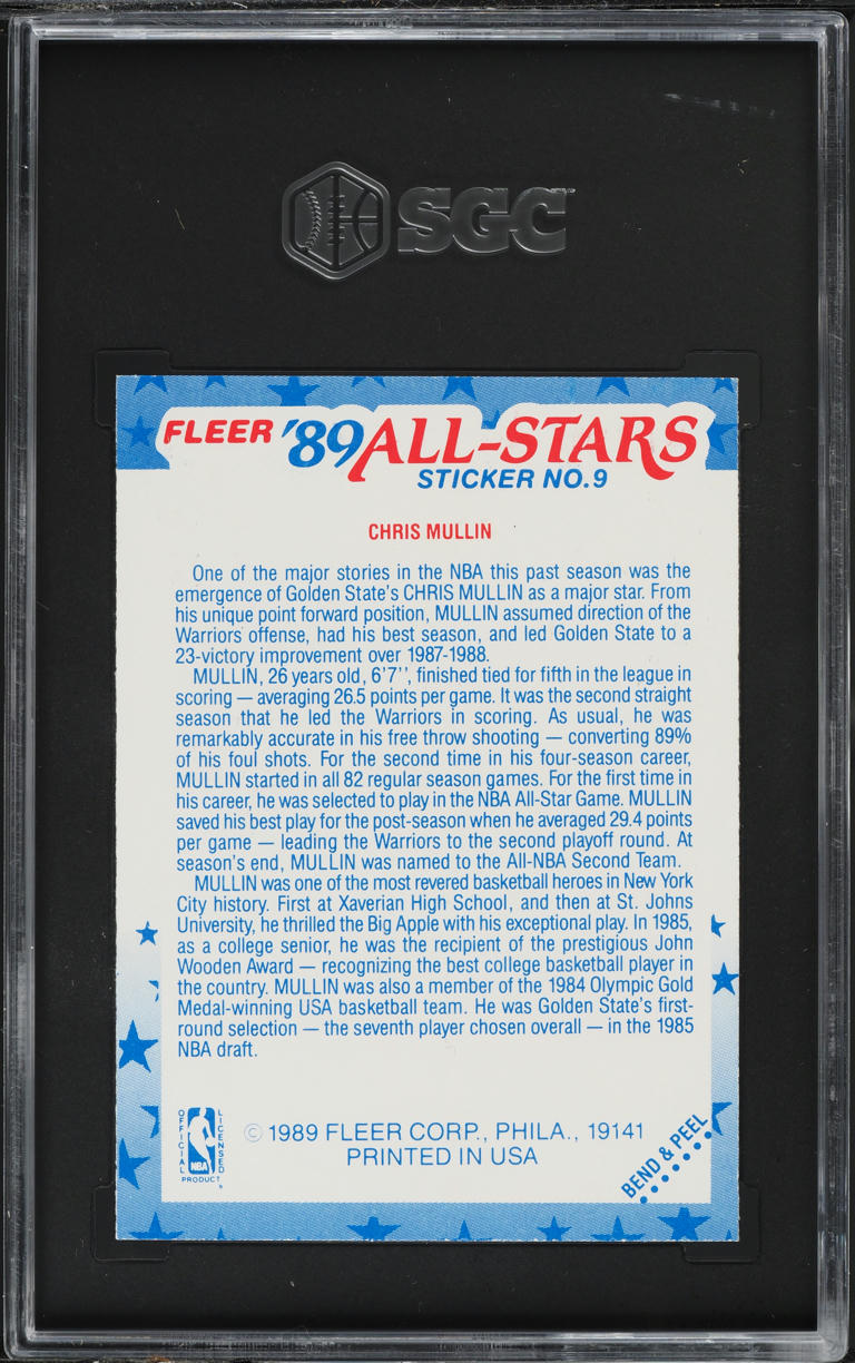1989 Fleer Sticker Chris Mullin #9 SGC 7 NRMT