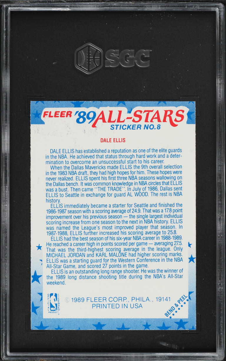 1989 Fleer Sticker Dale Ellis #8 SGC 6.5 EXMT+