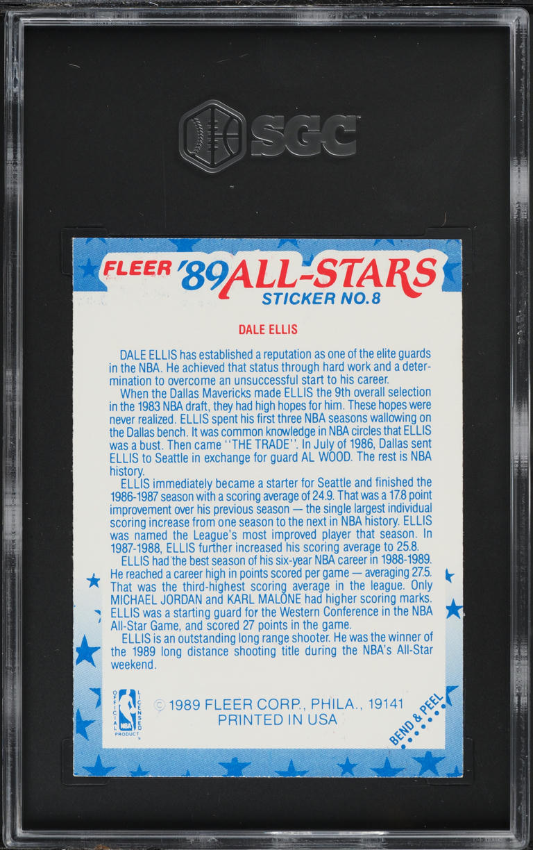 1989 Fleer Sticker Dale Ellis #8 SGC 6 EXMT