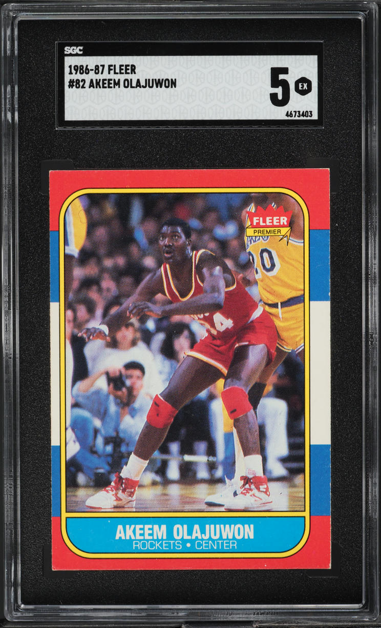 1986 Fleer Basketball Hakeem Olajuwon ROOKIE #82 SGC 5 EX