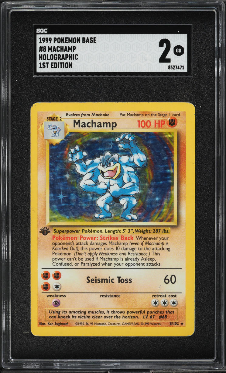 1999 Pokemon Base Set 1st Edition Holo Machamp #8 SGC 2 GD