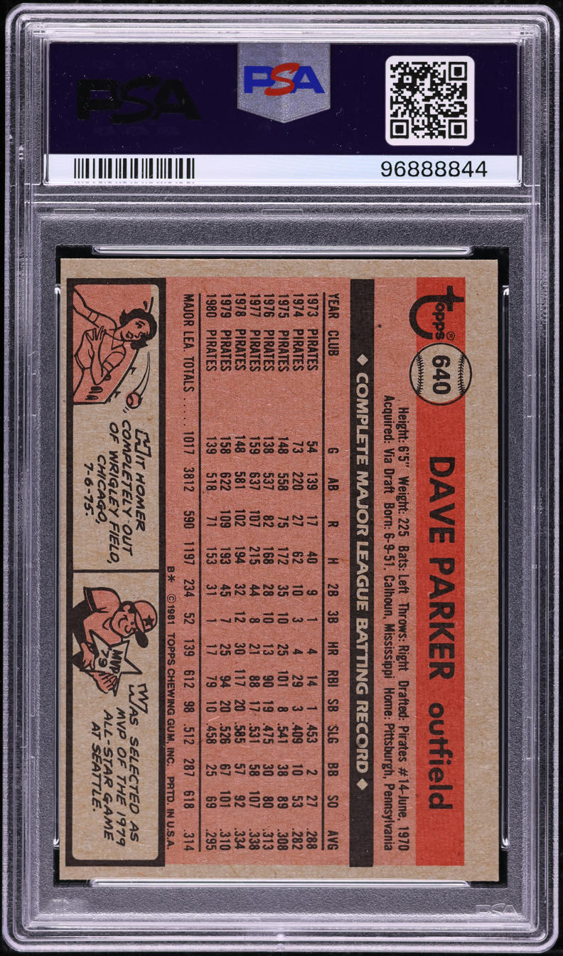 1981 Topps Dave Parker ALL-STAR #640 PSA 9 MINT