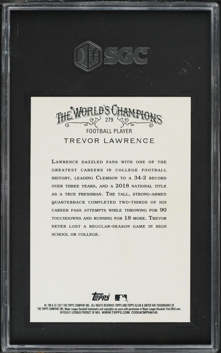 2021 Topps Allen & Ginter Trevor Lawrence ROOKIE #279 SGC 10 GEM MINT