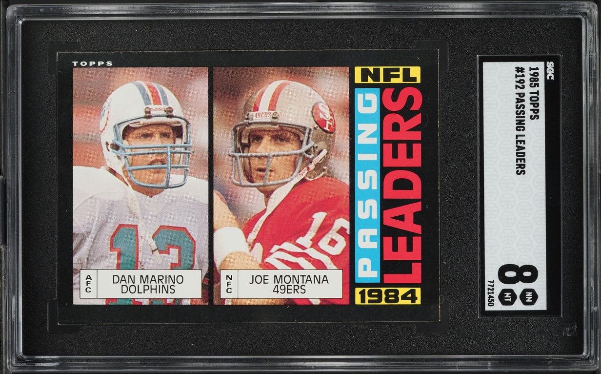 1985 Topps Football Dan Marino & Joe Montana PASSING LEADERS #192 SGC 8 NM-MT