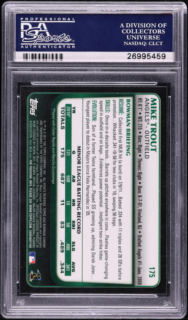 2011 Bowman Chrome Refractor Mike Trout ROOKIE #175 PSA 10 GEM MINT