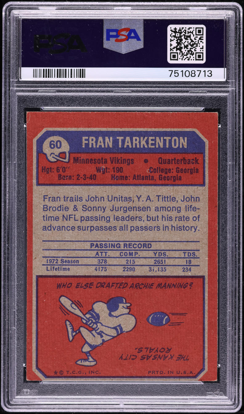 1973 Topps Football Fran Tarkenton #60 PSA 3 VG