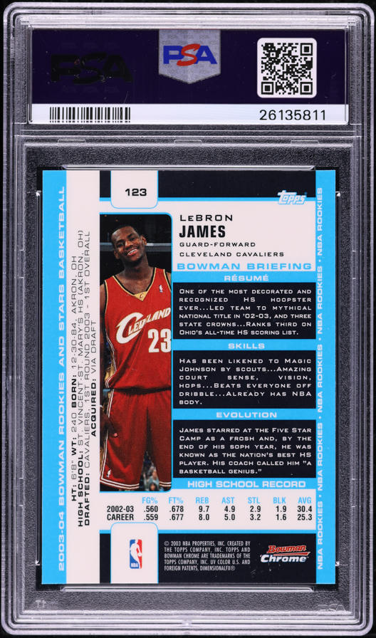 2003 Bowman Chrome LeBron James ROOKIE #123 PSA 10 GEM MINT on