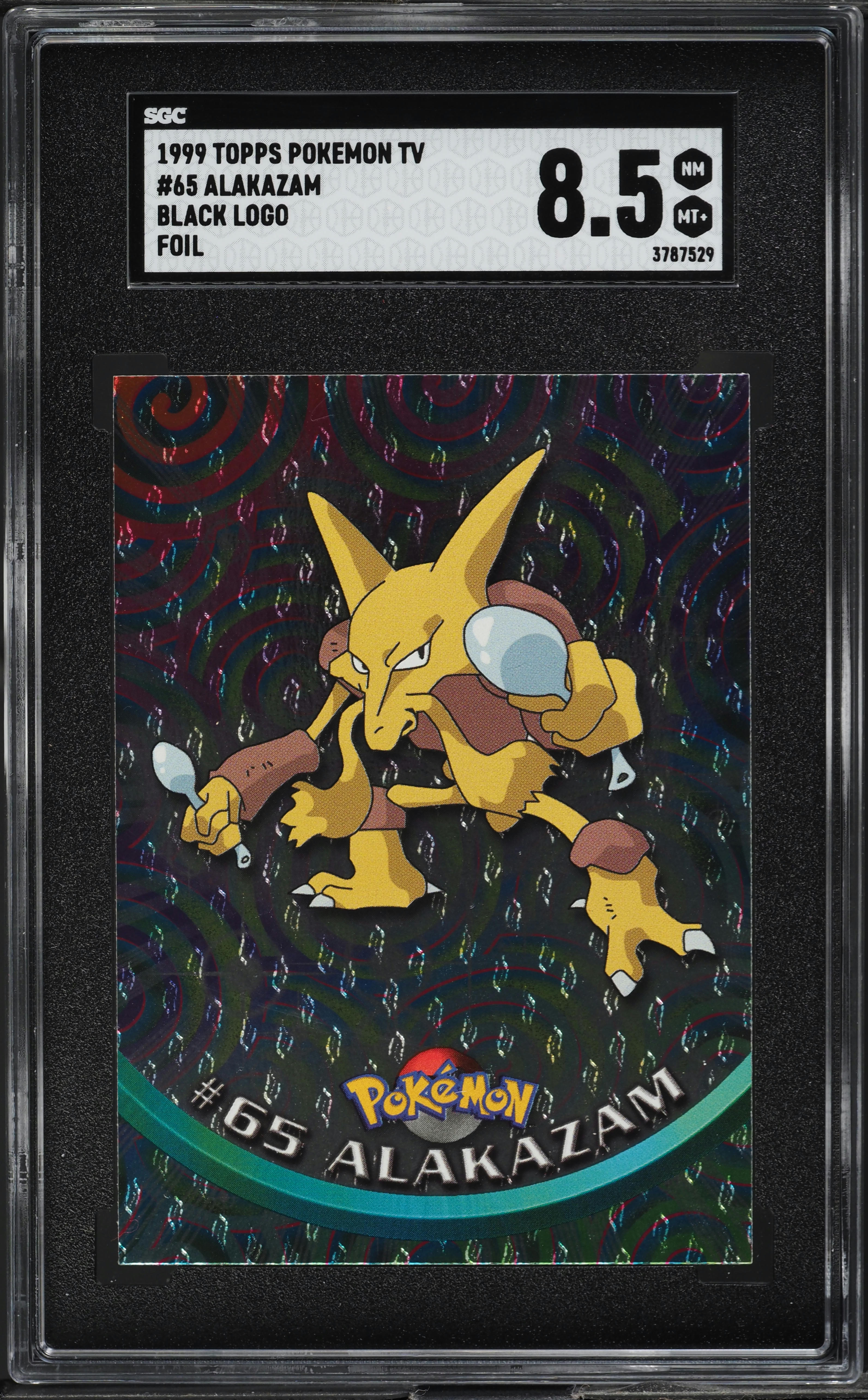 1999 Topps Pokemon TV Black Logo Foil Alakazam #65 SGC 8.5 NM-MT+