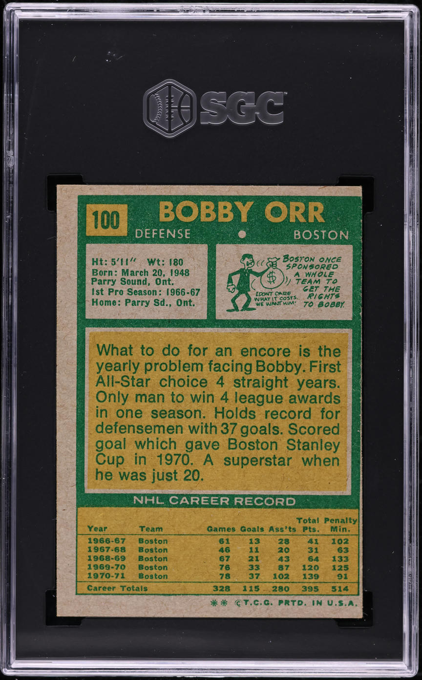 1971 Topps Hockey Bobby Orr #100 SGC 2 GD