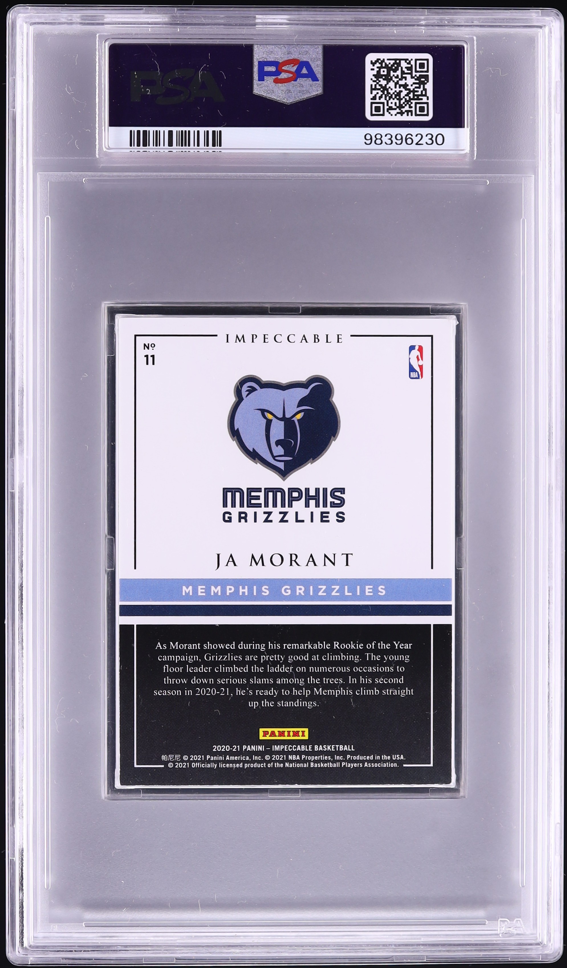 2020 Panini Impeccable Silver NBA Logo Holo Gold Ja Morant 1/8 #11 