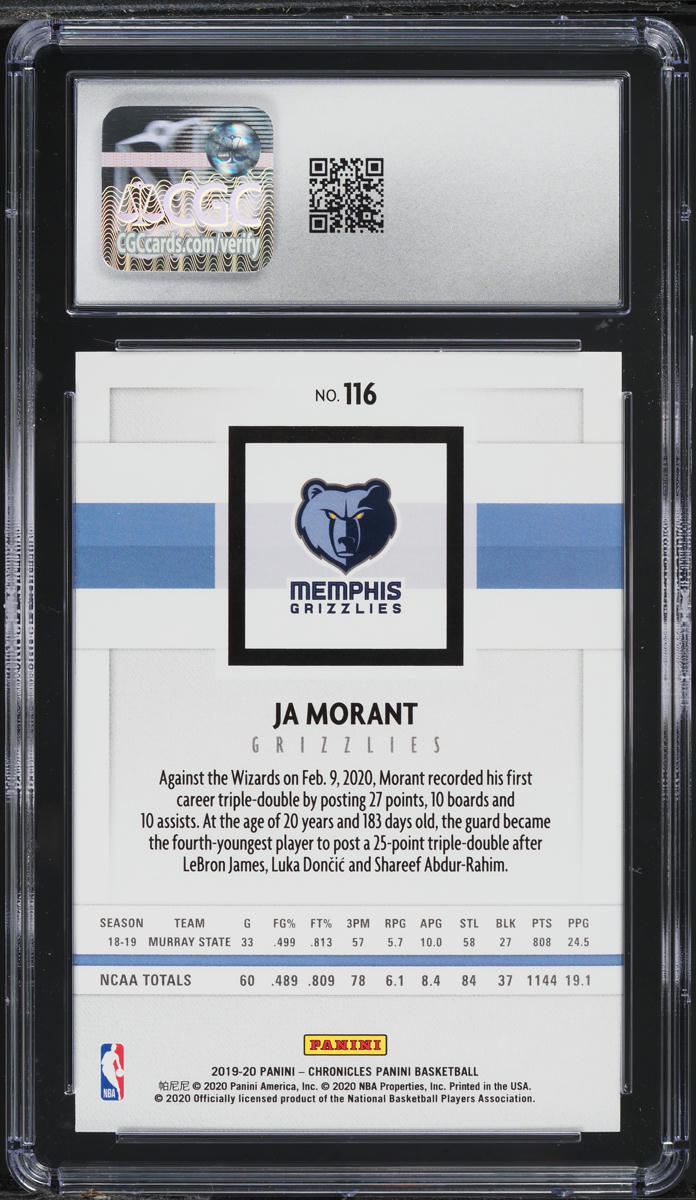 2019 Panini Chronicles Ja Morant ROOKIE #116 CGC 10 GEM MINT