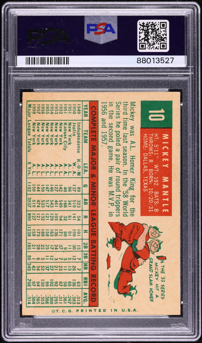 1959 Topps Mickey Mantle #10 PSA 6 EXMT