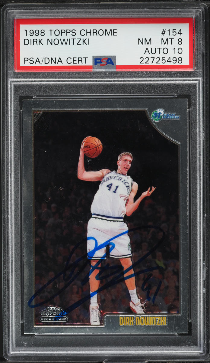 1998 Topps Chrome Dirk Nowitzki ROOKIE AUTO DNA 10 #154 PSA 8 NM-MT