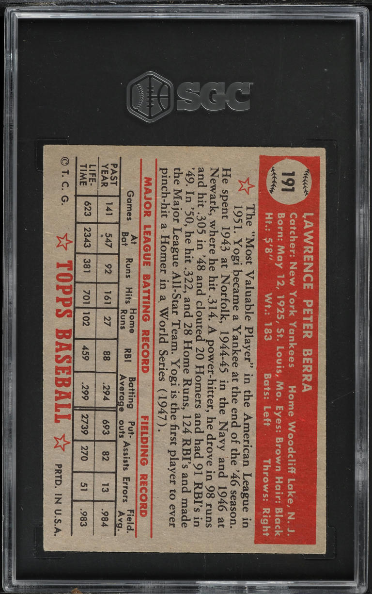 1952 Topps Yogi Berra #191 SGC 4.5 VGEX+