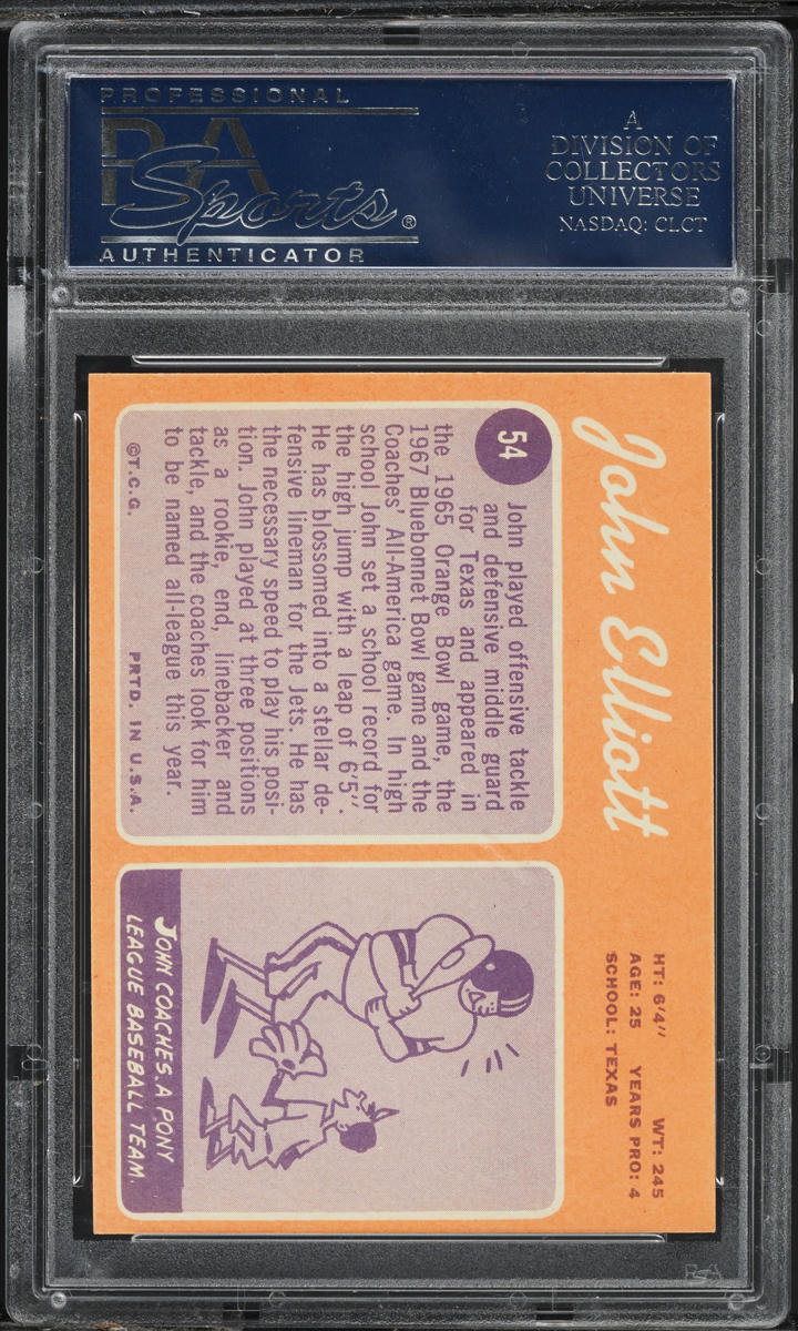 1970 Topps Football John Elliott #54 PSA 8.5 NM-MT+