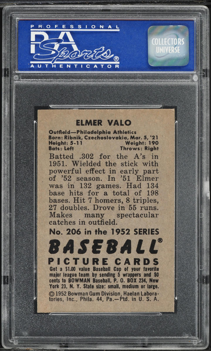 1952 Bowman Elmer Valo #206 PSA 7 NRMT