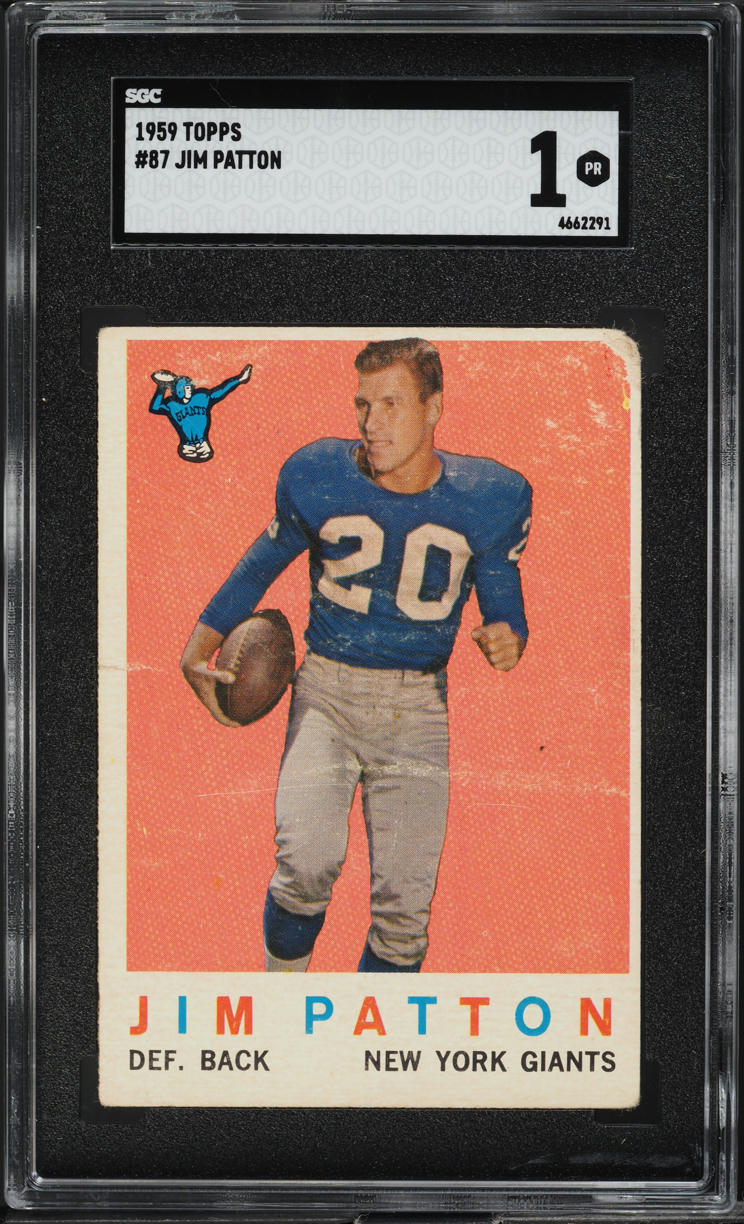 1959 Topps Football Jim Patton #87 SGC 1 PR