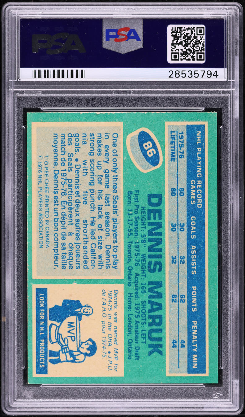 1976 O-Pee-Chee Hockey Dennis Maruk #86 PSA 8 NM-MT