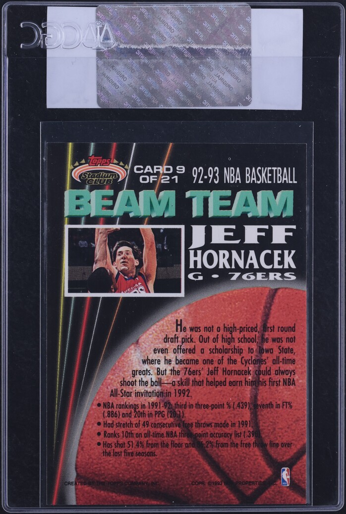 1992 Stadium Club Beam Team Jeff Hornacek #9 CGC AUTH