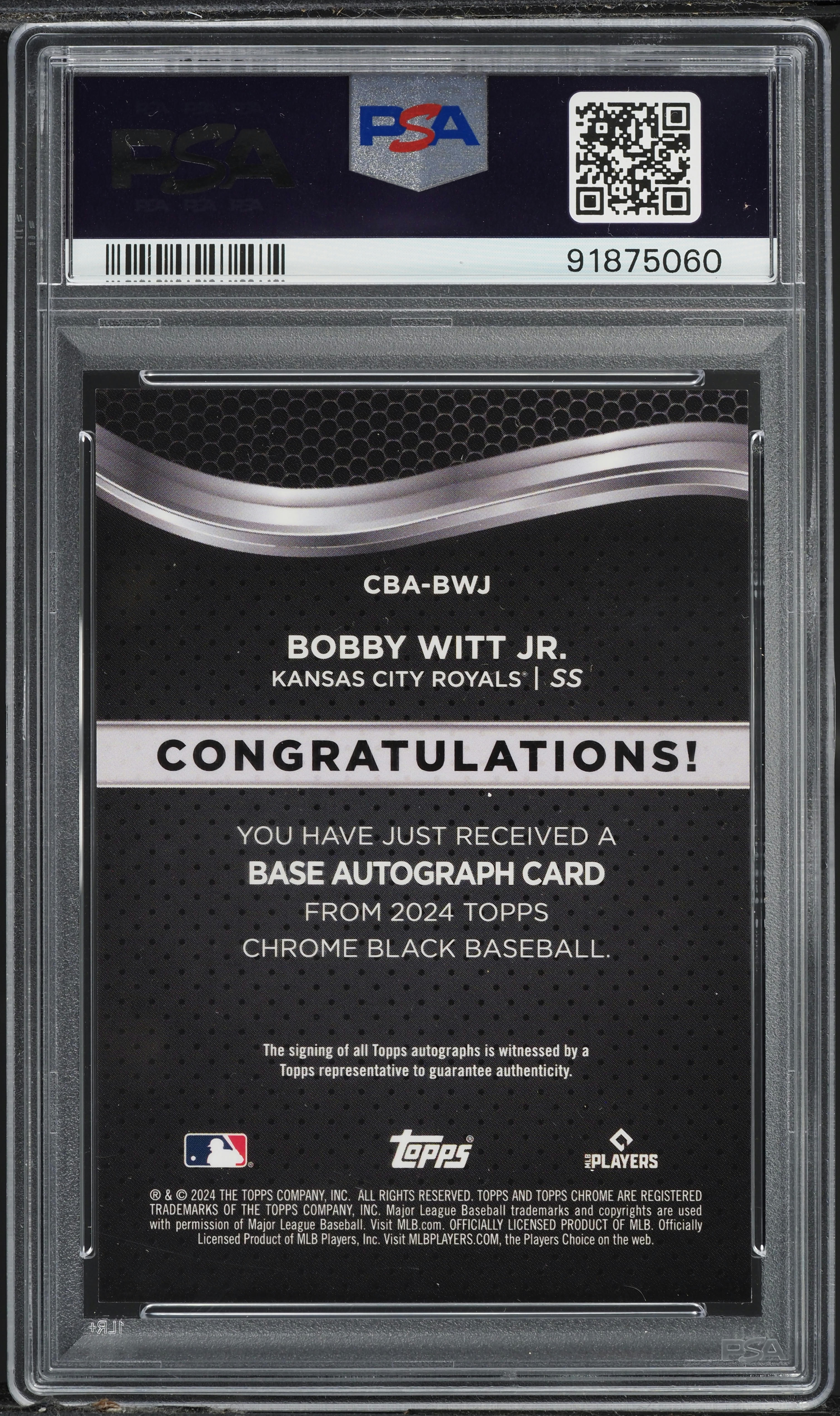 2024 Topps Chrome Black Gold Refractor Bobby Witt Jr. AUTO /50 PSA 