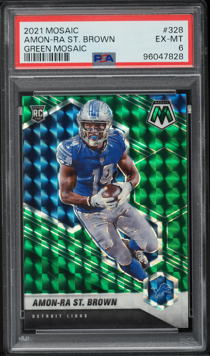 2021 Panini Mosaic Green Amon-Ra St. Brown ROOKIE #328 PSA 6 EXMT