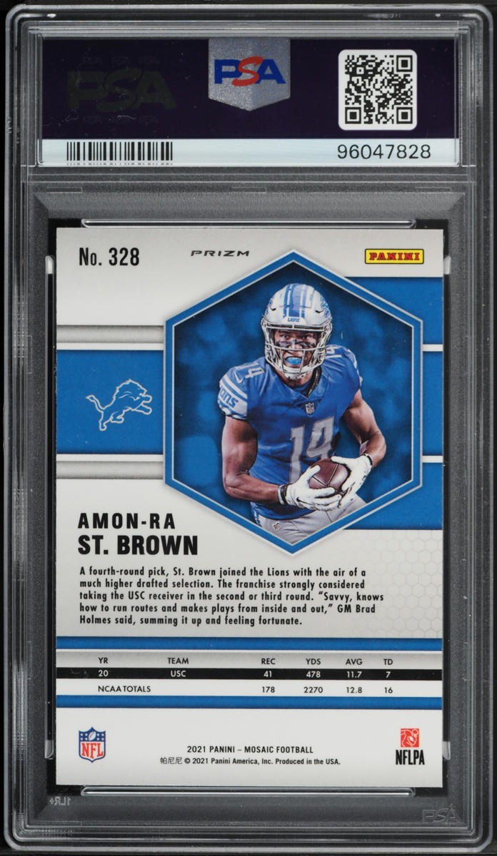 2021 Panini Mosaic Green Amon-Ra St. Brown ROOKIE #328 PSA 6 EXMT