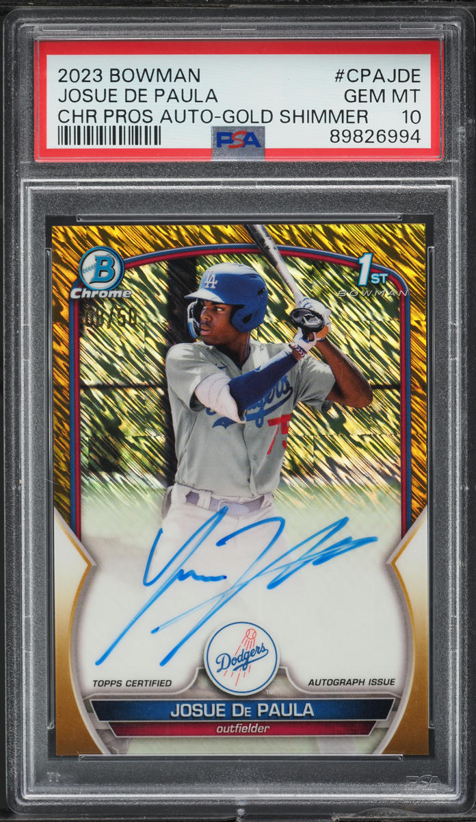 2023 Bowman Chrome Gold Shimmer Josue De Paula RC AUTO /50 #CPAJDE PSA 10 GEM