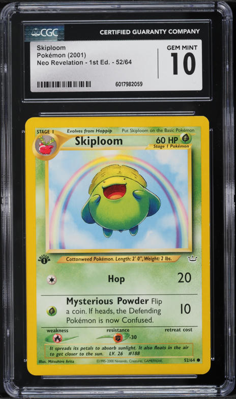 skiploom pokemon card 196/190 RarityUncommon Hit Points70 HP Ability Drifting Dodge If any damage is done to this Pokemon by attacks Pokemon Neo Revelation Common Skiploom