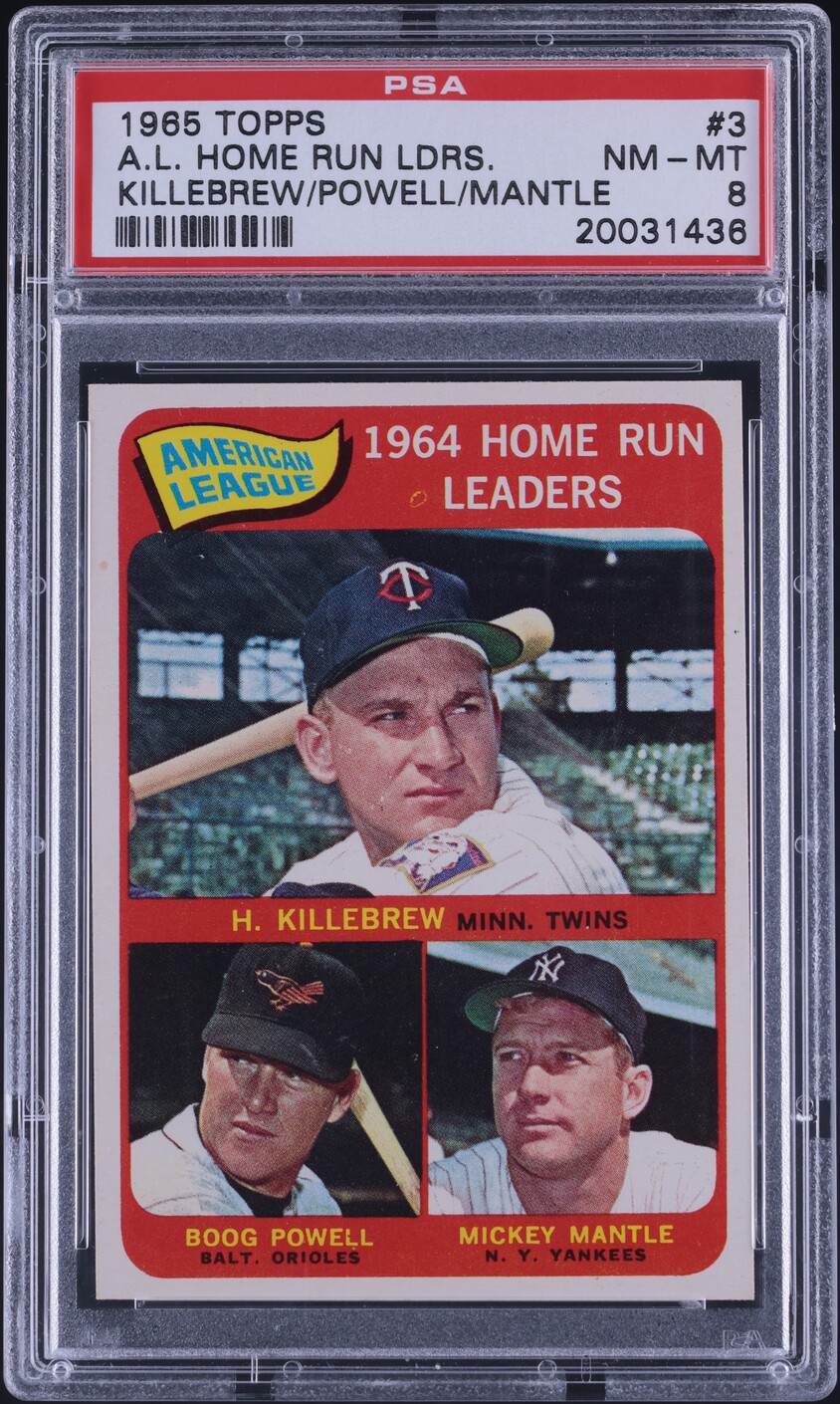 1965 Topps Mickey Mantle Harmon Killebrew Boog Powell AL HR LDRS #3 PSA 8 NM-MT
