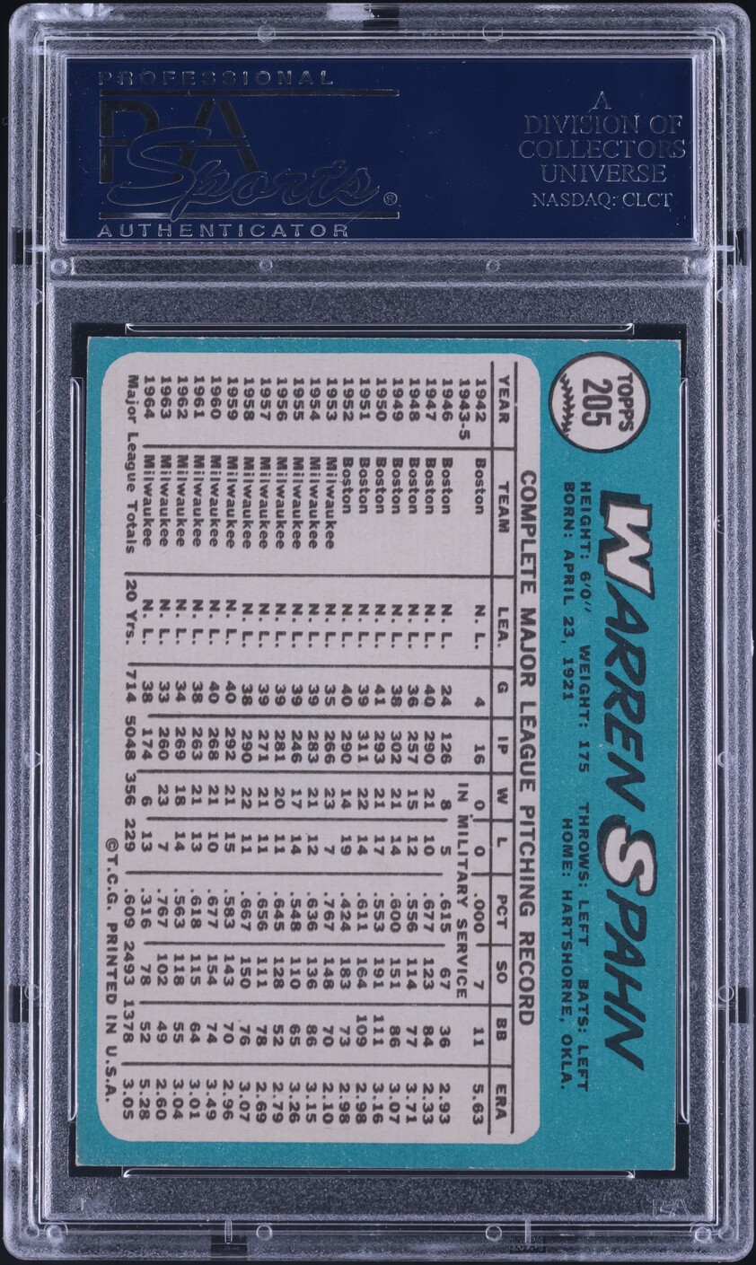 1965 Topps Warren Spahn #205 PSA 8 NM-MT