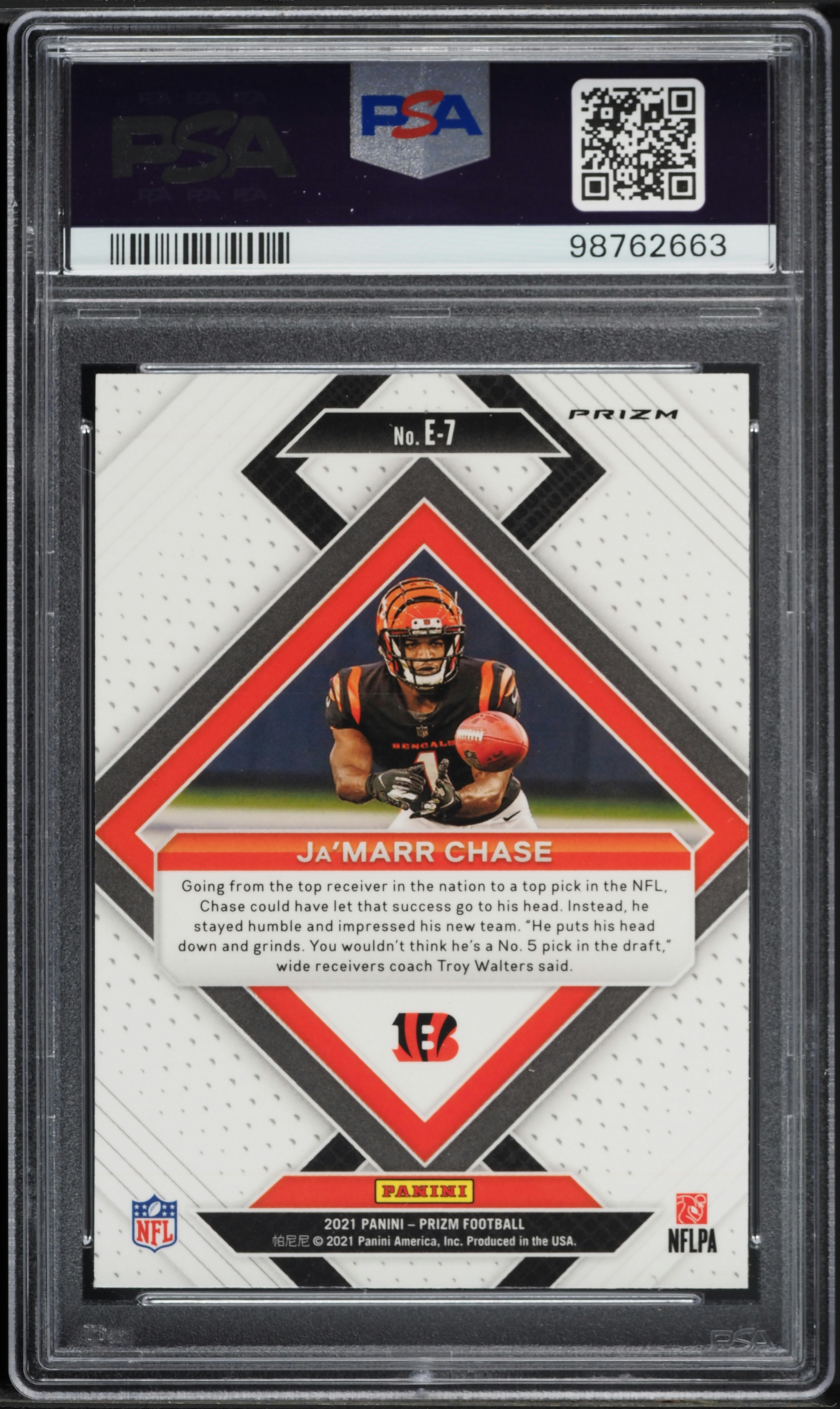 2021 Panini Prizm Emergent No Huddle Ja'Marr Chase ROOKIE #E7 PSA