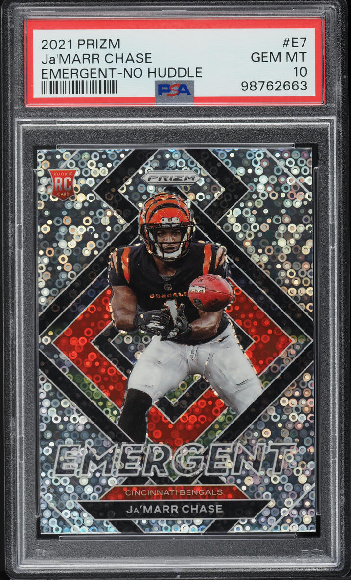 2021 Panini Prizm Emergent No Huddle Ja'Marr Chase ROOKIE #E7 PSA 10 GEM MINT