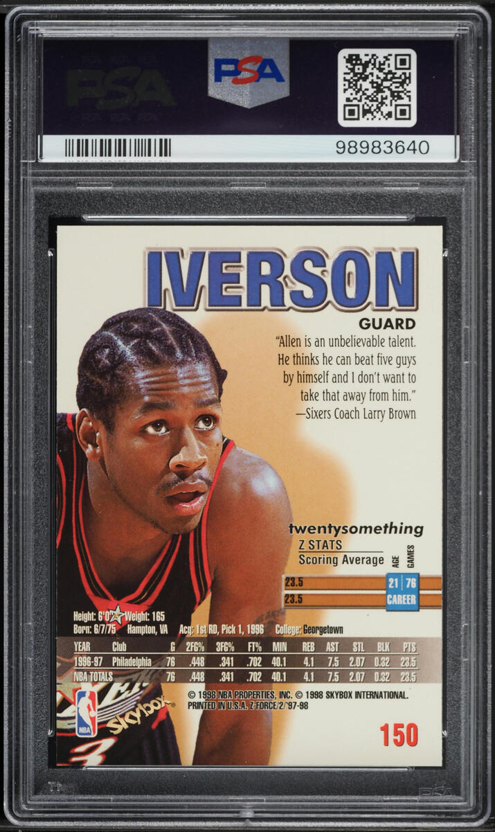 1997 Skybox Z-Force Allen Iverson #150 PSA 9 MINT