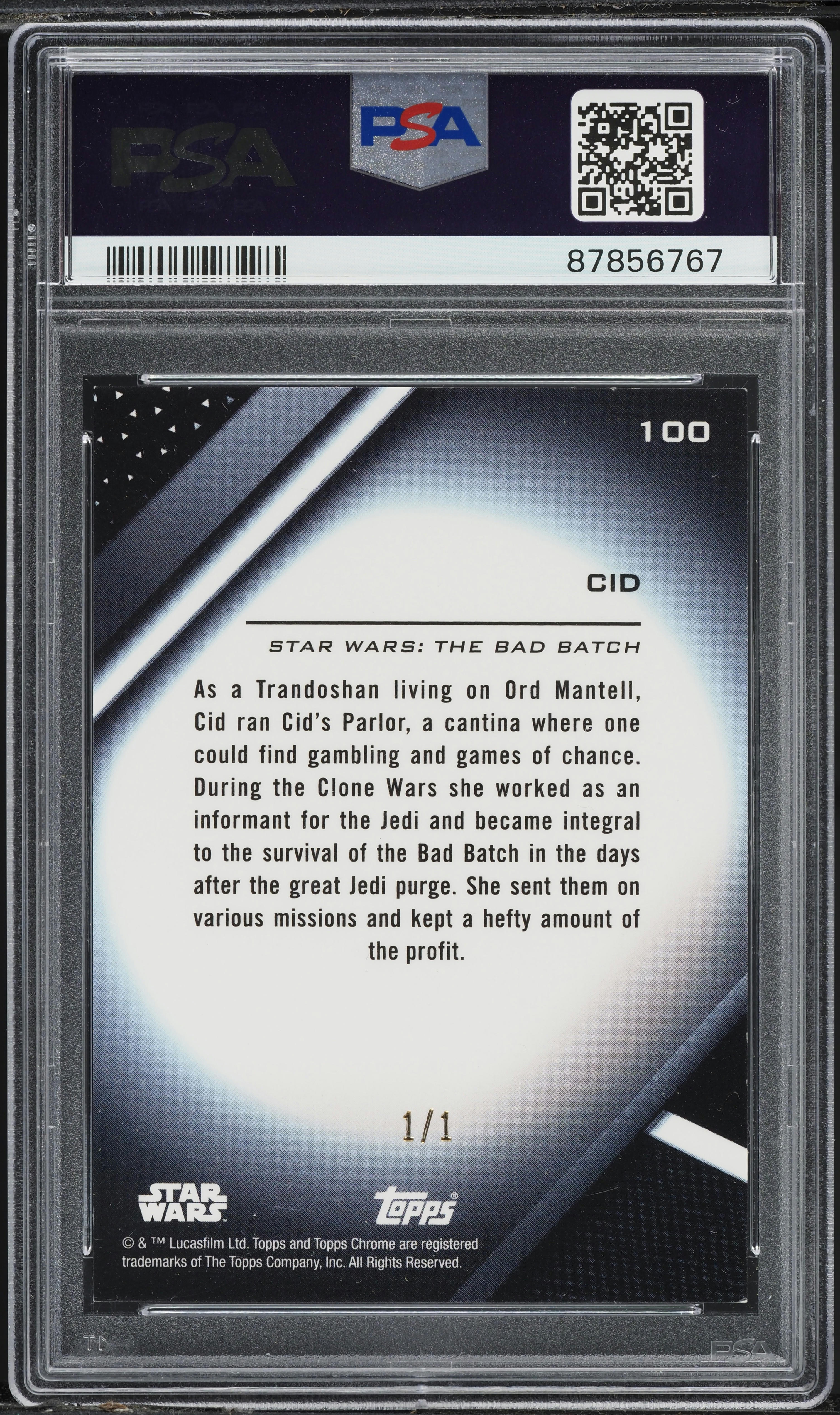 2022 Topps Chrome Black Star Wars Superfractor Cid 1/1 #100 PSA 8