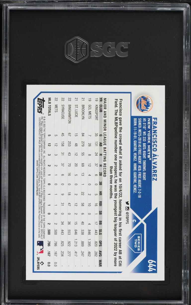 2023 Topps Francisco Alvarez ROOKIE #644 SGC 9 MINT
