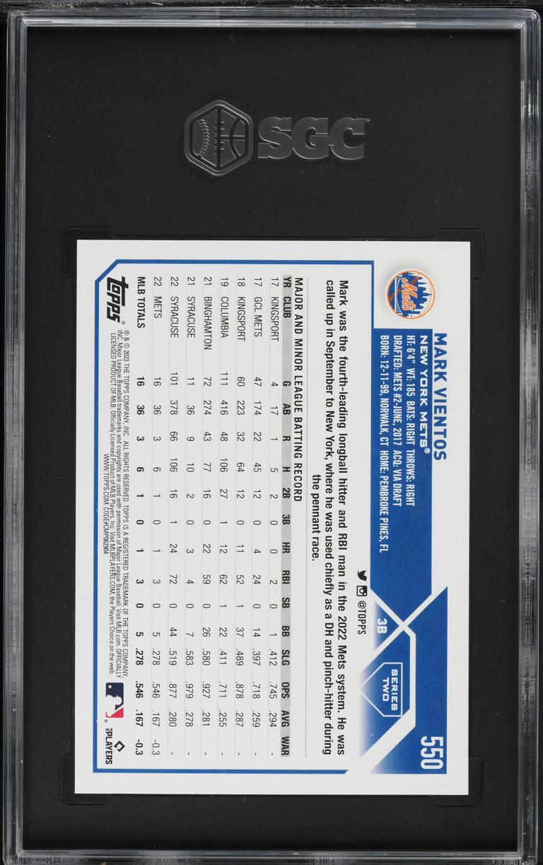 2023 Topps Mark Vientos ROOKIE #550 SGC 9 MINT