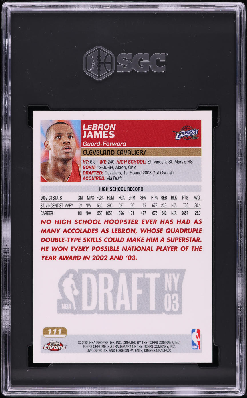 2003 Topps Chrome LeBron James ROOKIE #111 SGC 9.5 MINT+