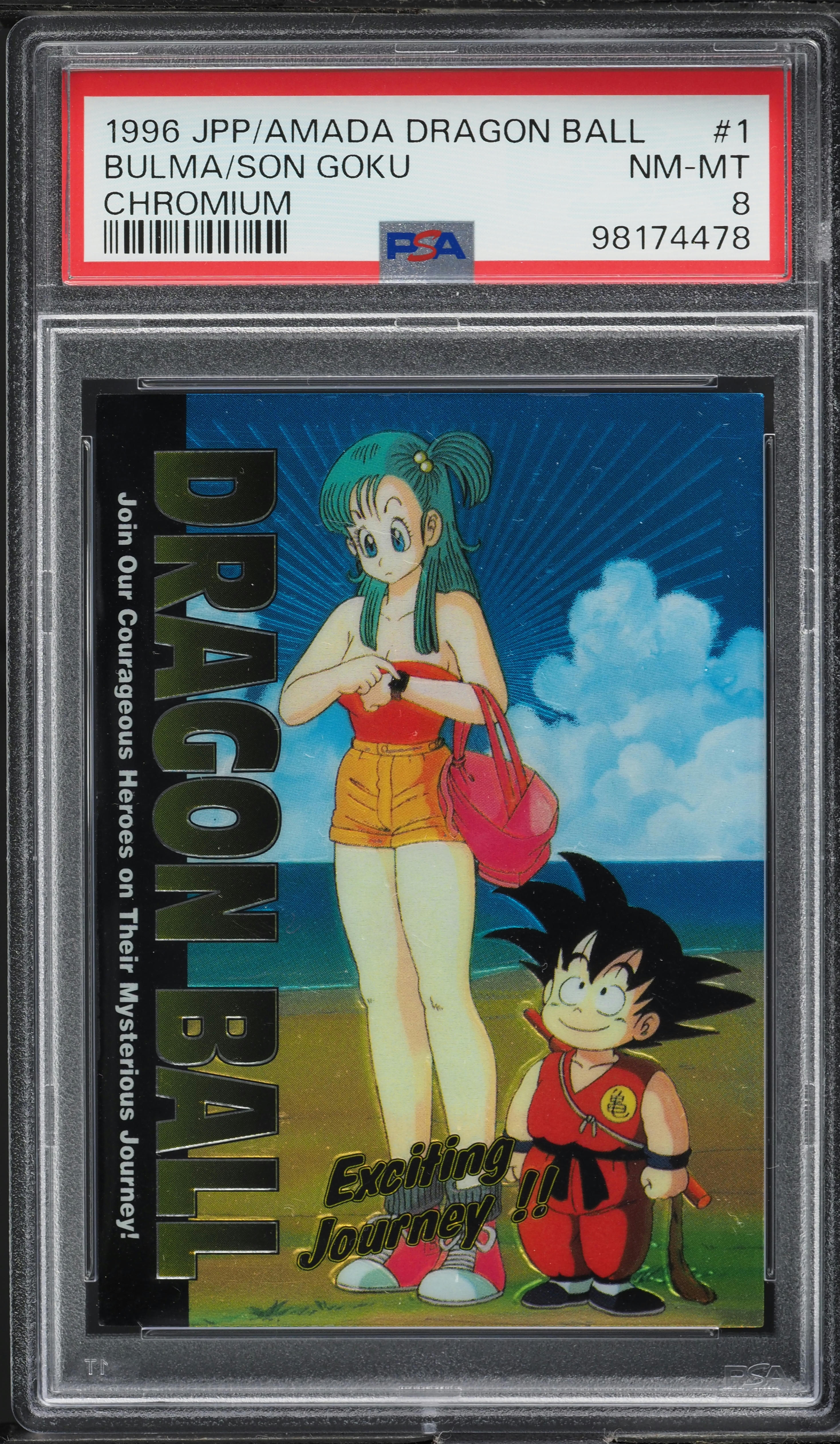 1996 Dragon Ball Amada Chromium Bulma Son Goku #1 PSA 8 NM-MT on