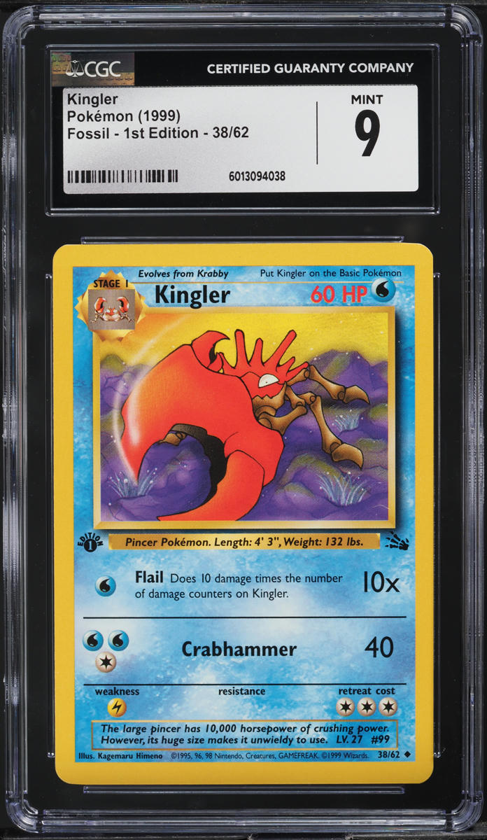 1999 Pokemon Fossil 1st Edition Kingler #38 CGC 9 MINT