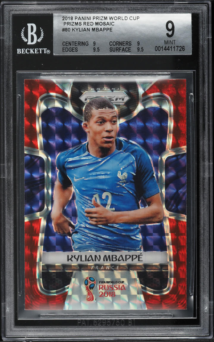 2018 Panini Prizm World Cup Red Mosaic Kylian Mbappe ROOKIE #80 BGS 9 MINT