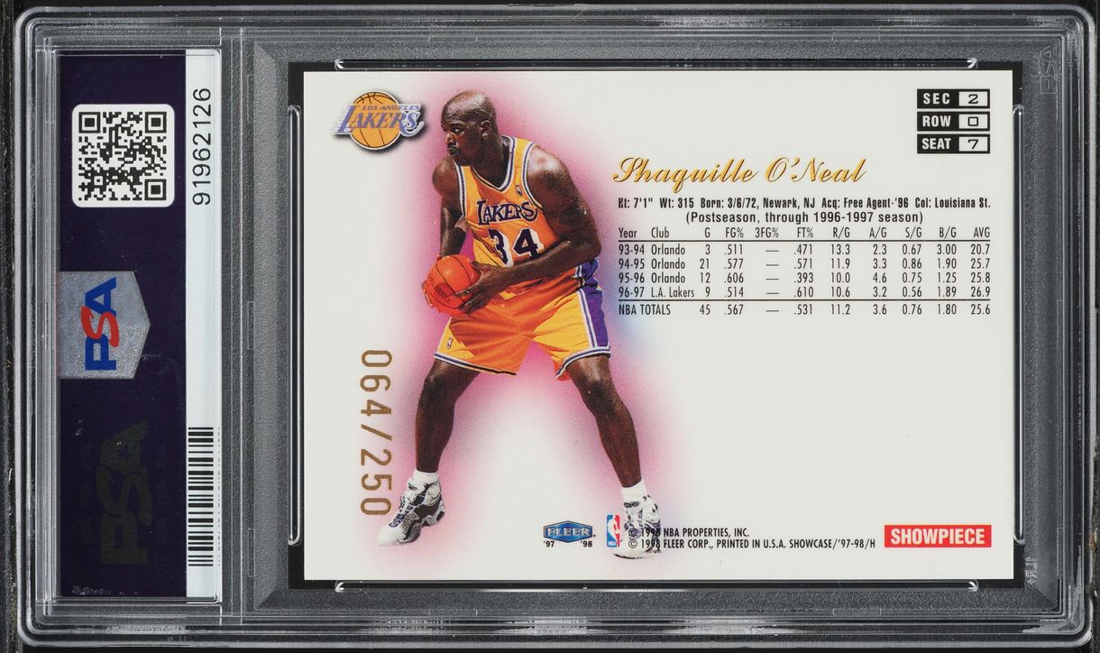 1997 Flair Showcase Row 0 Shaquille O'Neal /250 #7 PSA 9 MINT