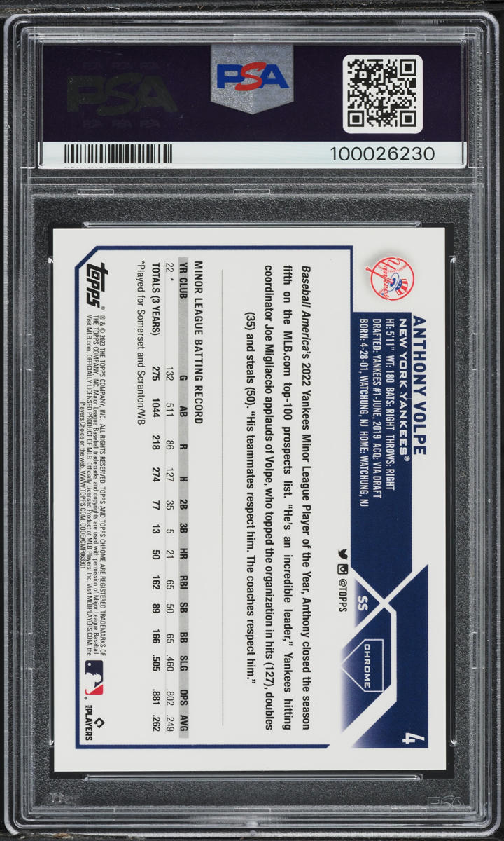 2023 Topps Chrome Logofractor Anthony Volpe SP ROOKIE #4 PSA 10 GEM MINT