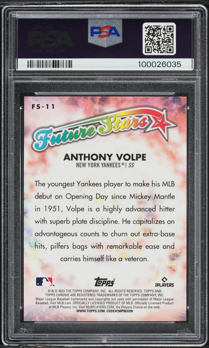 2023 Topps Chrome Logofractor Future Stars Yellow Anthony Volpe RC /75 PSA 10