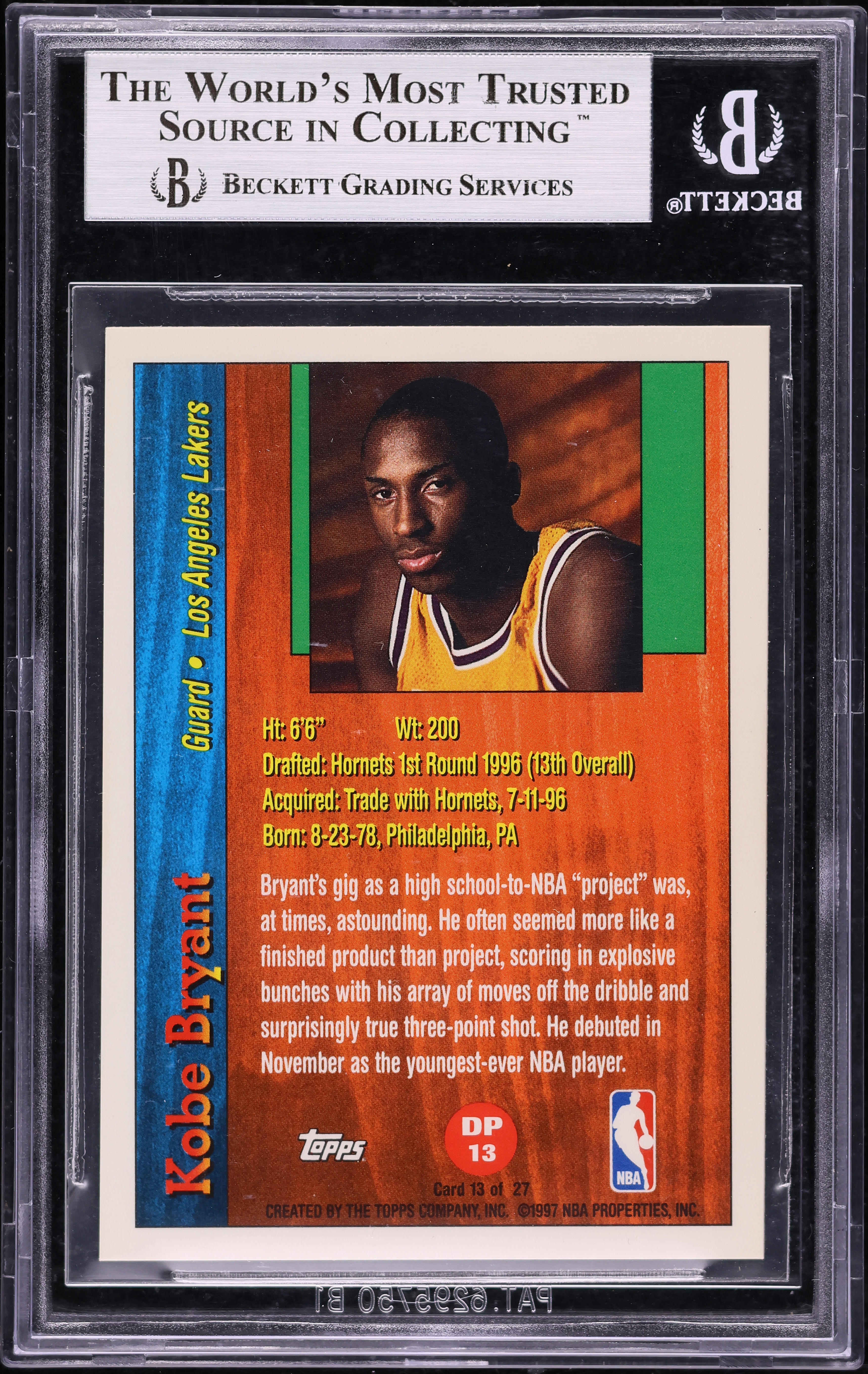 1996 Topps Draft Redemption Kobe Bryant ROOKIE #DP13 BGS 8.5 NM