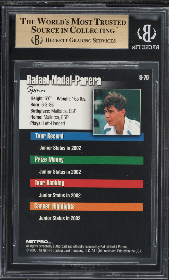 2003 Netpro Glossy Rafael Nadal ROOKIE #70 BGS 9.5 GEM MINT