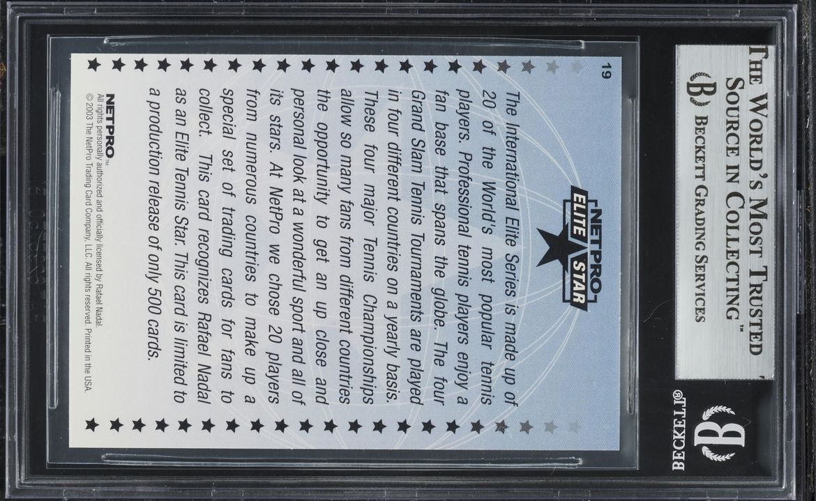 2003 Netpro Elite Star International Series Rafael Nadal ROOKIE /500 BGS 9 MINT