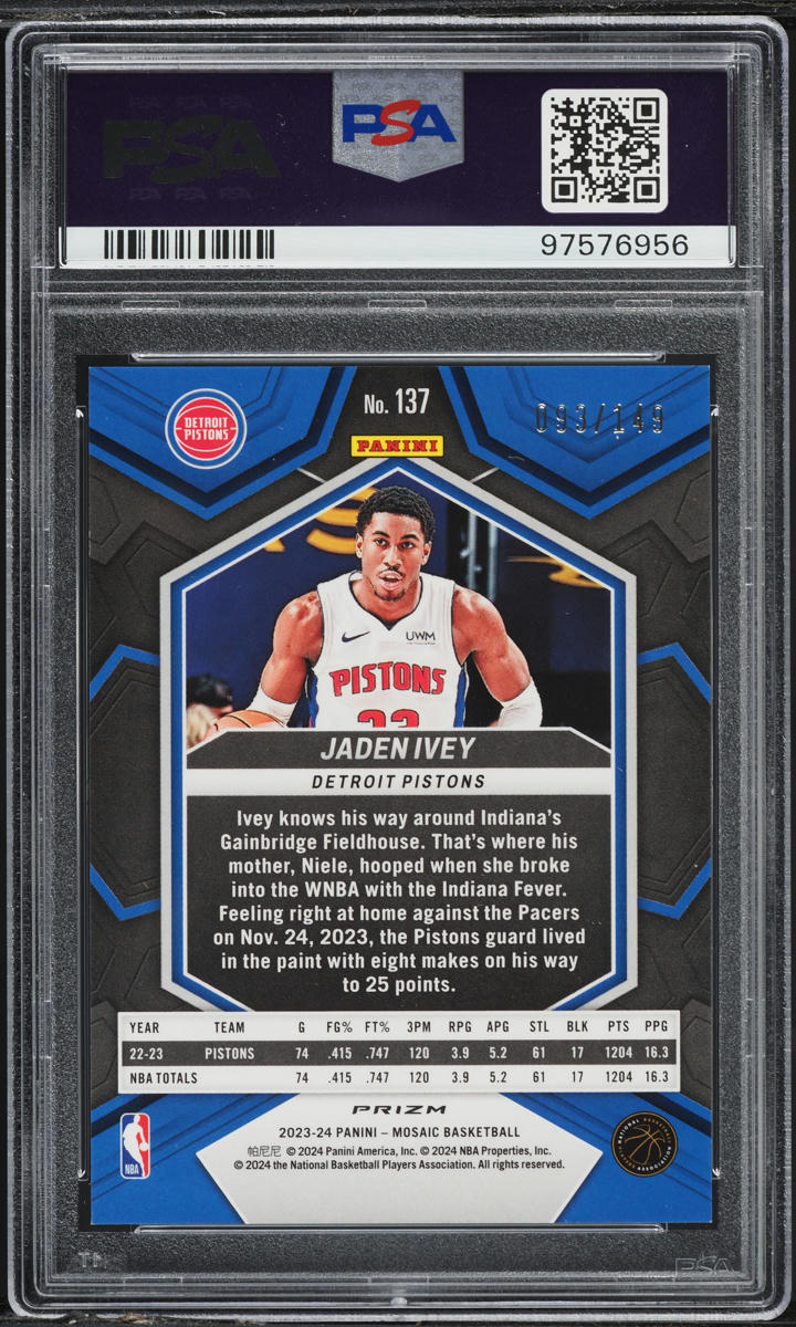 2023 Panini Mosaic Pink Jaden Ivey /149 #137 PSA 9 MINT on