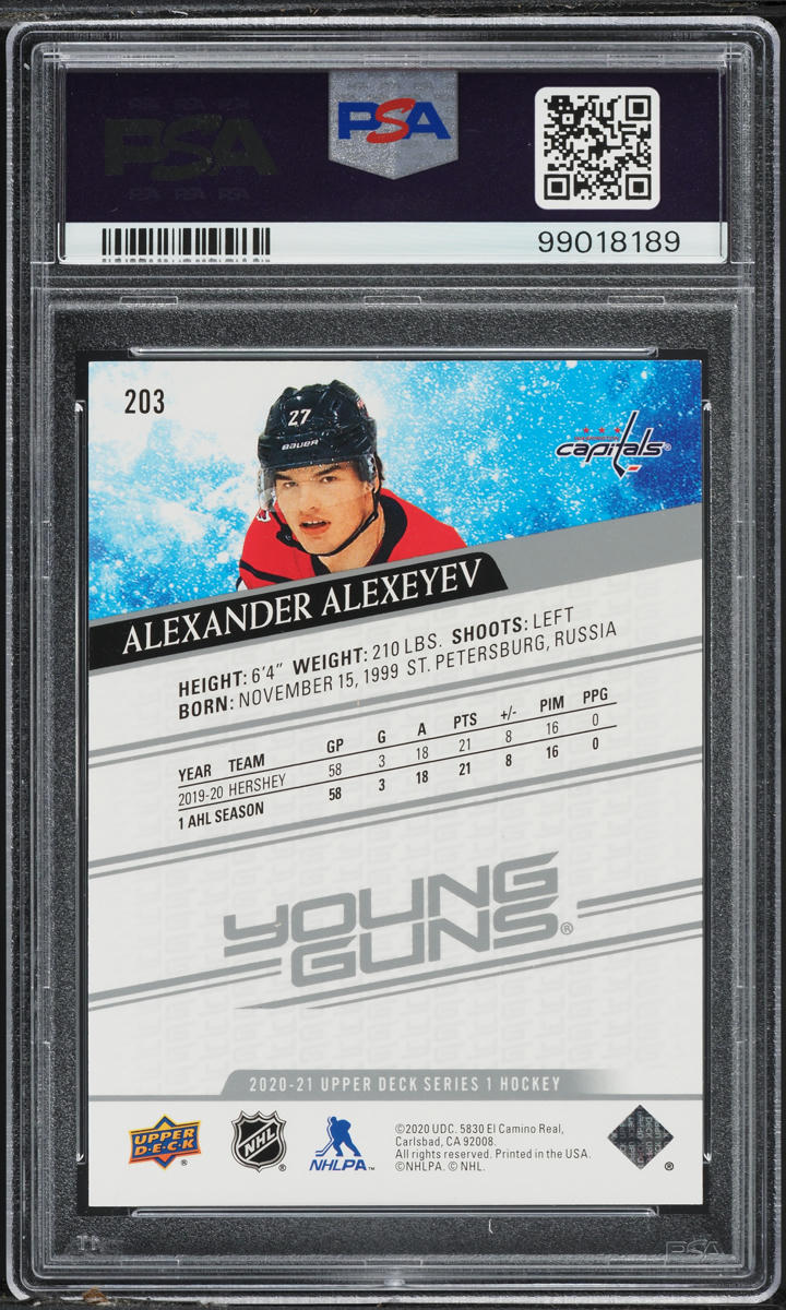 2020 Upper Deck Young Guns Alexander Alexeyev ROOKIE #203 PSA 10 GEM MINT